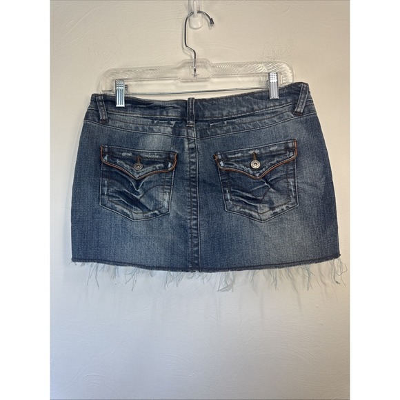 Anchor Blue Mini Skirt Hip Hugger Vintage 90s/Y2k Low Rise, 7 Pockets, Raw Edge - Picture 5 of 5
